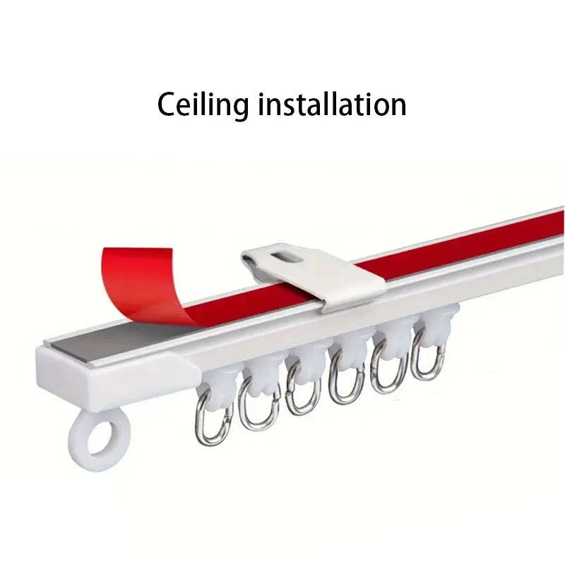 Self-Adhesive or Perforated Dual-Purpose Curtain Track - Nano Silent Slide Rod, Ceiling or Wall Mount for Curtains and Cabinets