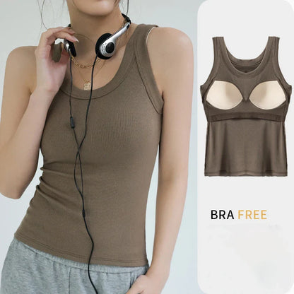 Modal Ribbed Camisole with Padded Bust - Women's Sleeveless Undershirt for Summer - Solid Color Outerwear, Concealing Side Cleavage - Style C4875