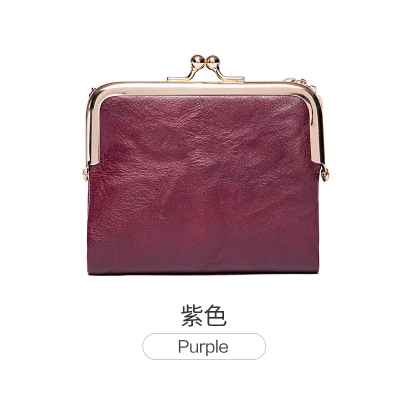 MIYIN Women’s Small Wallet – RFID Compact Bifold Leather Coin Purse with Zipper & Kiss Lock, Vintage Design