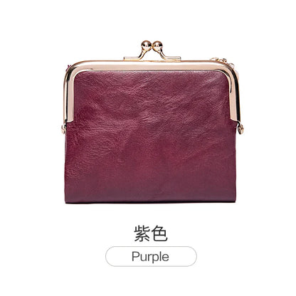MIYIN Women’s Small Wallet – RFID Compact Bifold Leather Coin Purse with Zipper & Kiss Lock, Vintage Design