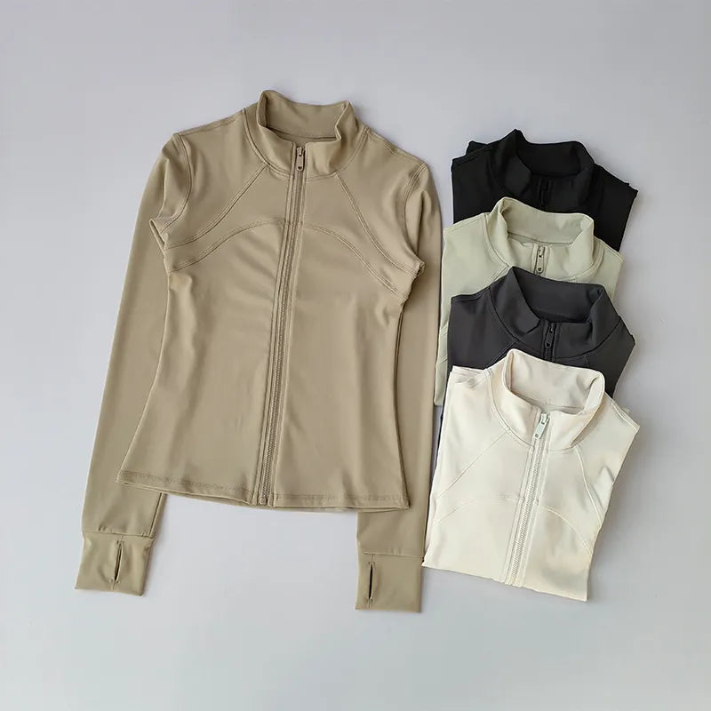 Women's High-End Yoga Suit - Standing Collar Long-Sleeved Sports Jacket - Windproof Running Training Fitness Top