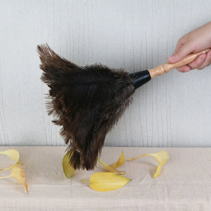 Ostrich Feather Dusting Brush – Wooden Handle Anti-Static Household & Car Cleaning Duster Tool