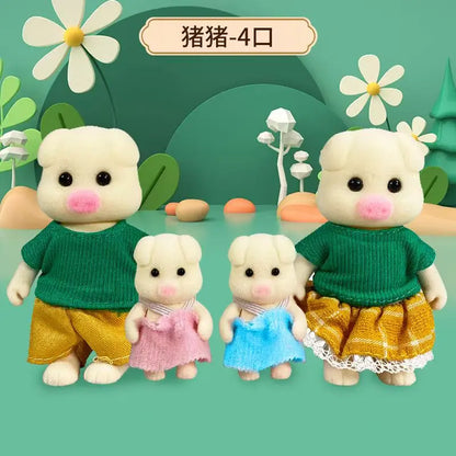 Simulation Forest Rabbit Family Playset – Mini DIY Rabbit & Bear Figure Toys for Kids Gifts