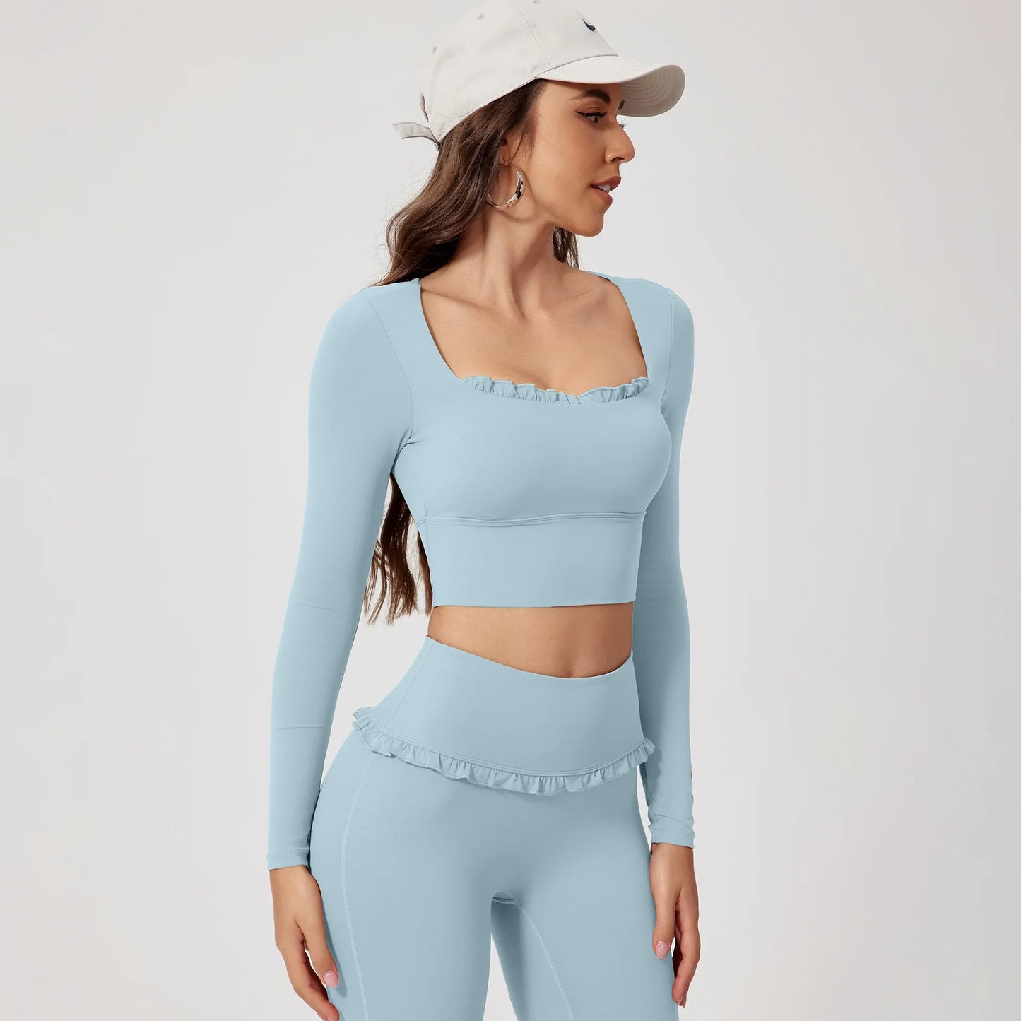 Women’s Summer Gym Yoga Set – Quick-Dry Long Sleeve Two-Piece Sportswear Outfit for Outdoor Fitness & Training