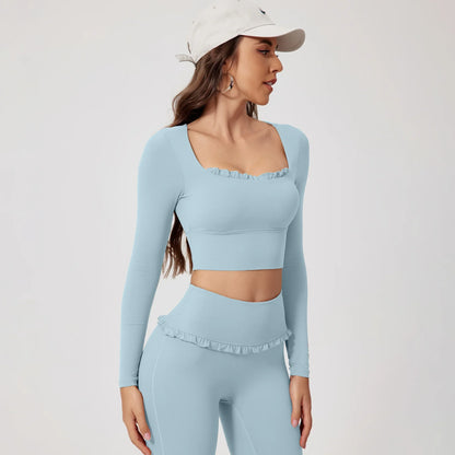 Women’s Summer Gym Yoga Set – Quick-Dry Long Sleeve Two-Piece Sportswear Outfit for Outdoor Fitness & Training