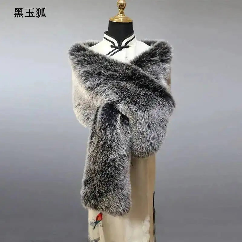 32-Color Luxury Faux Fox Fur Shawl – Women’s Plush Winter Scarf, Wrap & Cape for Wedding & Coat