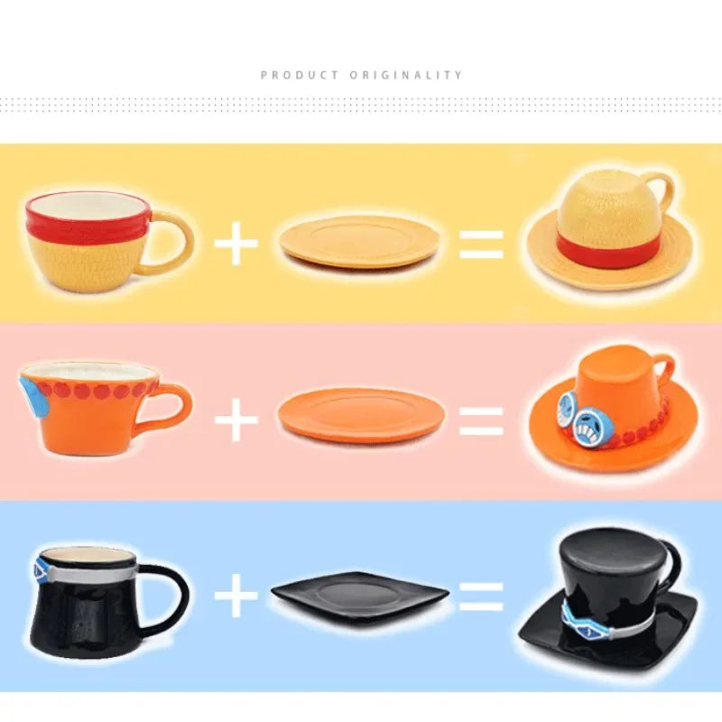 One Piece Mug – Creative Three Brothers Hat Shaped Coffee Cup, Anime Chopper, Ace & Sabo Ceramic Water Cup for Parties