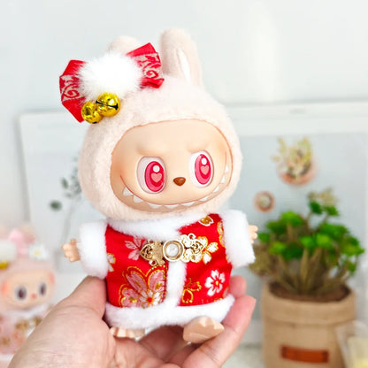 17cm Mini Plush Doll Clothes — Outfit Accessories for Labubu V1 & V2, Christmas Cookie Man Sweater Hat, New Year Gift