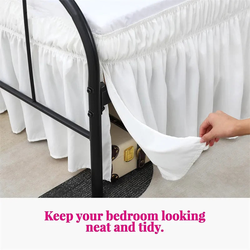 Soft Cozy White Ruffle Bed Skirt with Split Corners – Elastic Wrap-Around Bed Skirting, Easy Install 15-Inch Drop Bedding Decor