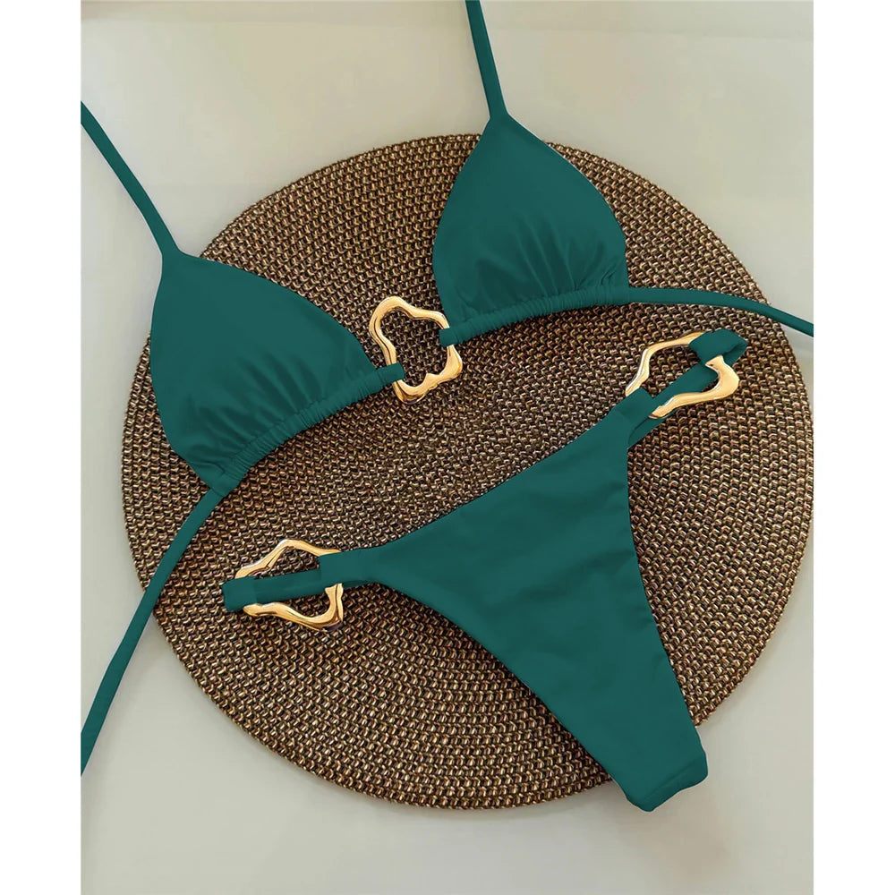 2025 Women’s Sexy Halter Micro Bikini Set – Solid Brazilian Thong Swimwear Beach Bathing Suit