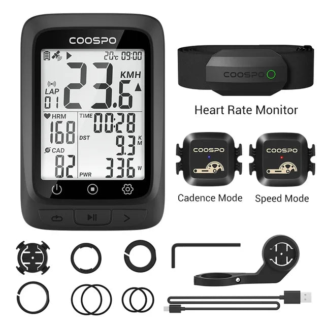 Coospo BC107 GPS Bike Computer — 2.4" Wireless Odometer & Speedometer, Bluetooth 5.0, ANT+, Waterproof