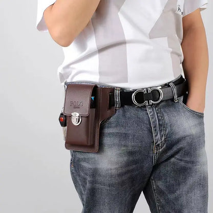 2024 Fashion Men's Leather Belt Case – Vertical Multifunctional Phone Waistpack, Card Bag, Key Holder, PU Leather Gift