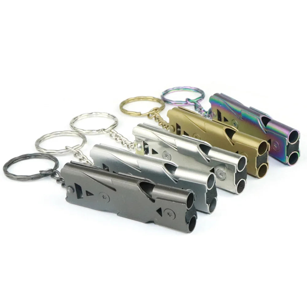 Double Pipe Survival Whistle Keychain – High Decibel Emergency Outdoor Camping Tool 1PC
