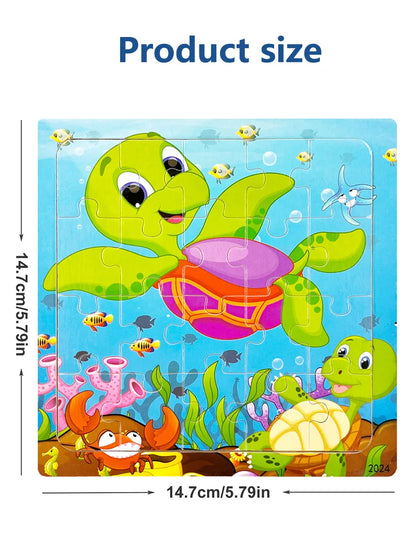 14.7cm Wooden Jigsaw Puzzle – Transportation & Marine Animal Educational Toy for Kids