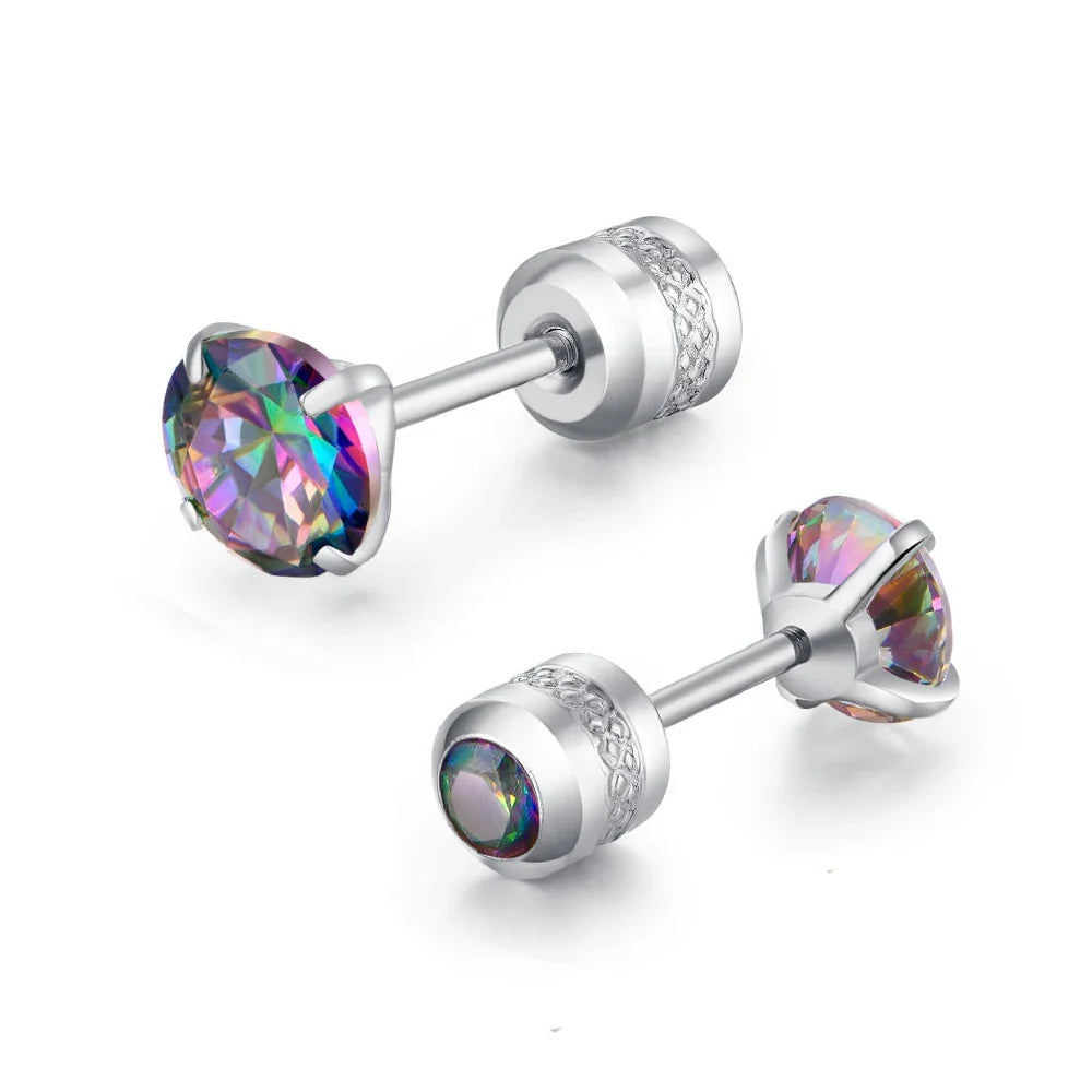 Medical Stainless Steel Zircon Ear Stud Earrings – Hypoallergenic Crystal Cartilage & Tragus Piercing Jewelry with Screw Back