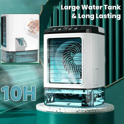 Portable Desktop Air Conditioner Fan – Dual Spray Ultrasonic Humidifier, 3-Speed Silent Air Cooler with Night Light for Home