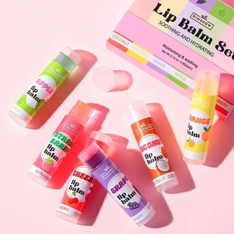 6-in-1 Fruity Lip Balm Set – Moisturizing Hydrating Long-Lasting Lip Care for Soft Lips & Reduced Lip Lines
