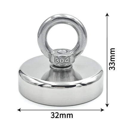 D16~D42mm Super Strong Neodymium Fishing Hook Magnet — N52 Heavy Duty Rare Earth Eyebolt with Countersunk Hole for Salvage