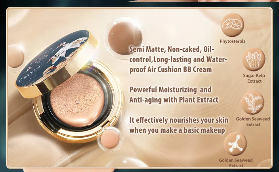 Catkin Phoenix Cushion Foundation – Full Coverage, Sheer Satin Finish, Light Beige with Refill Included