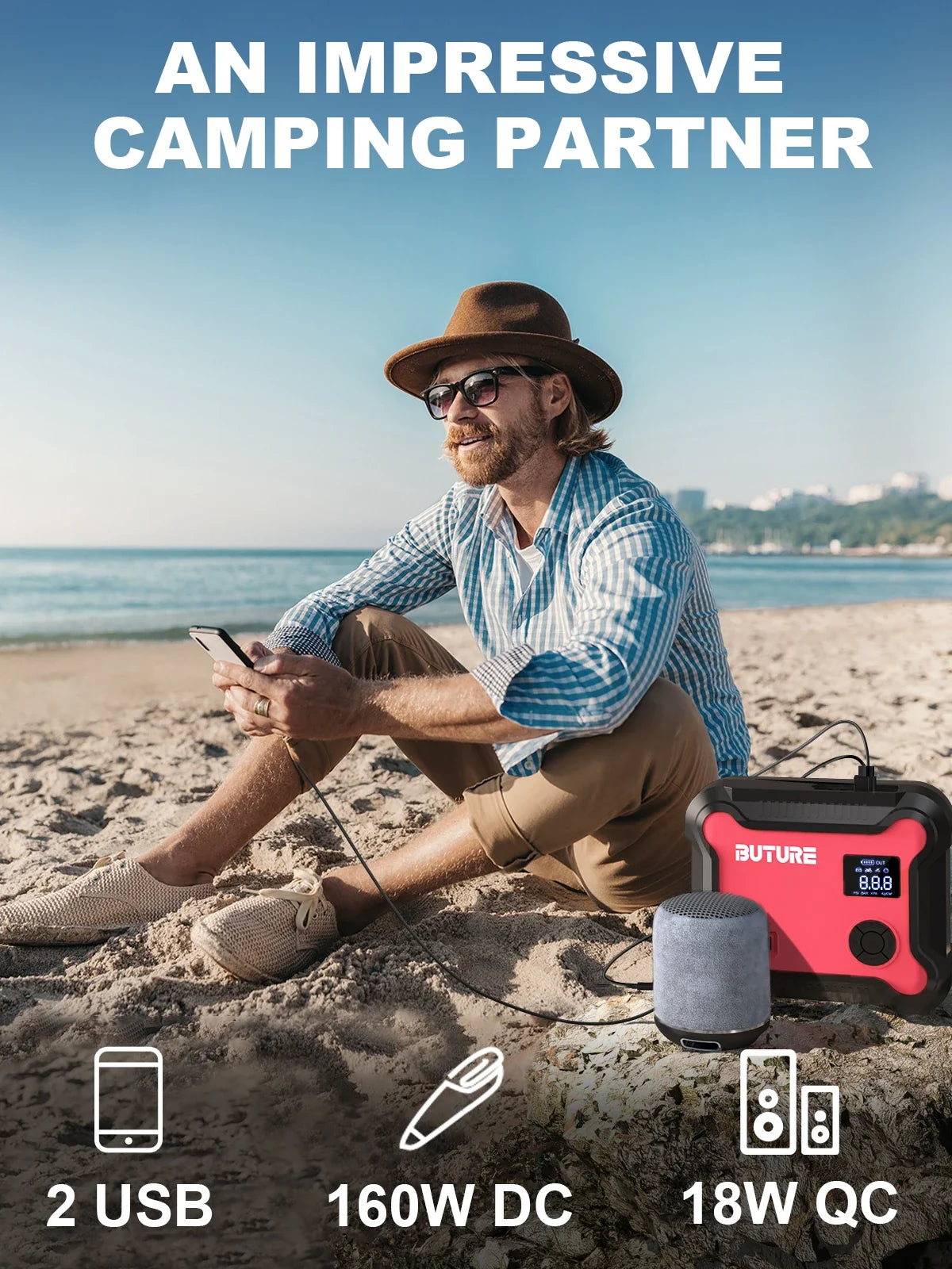Buture 5-in-1 Car Jump Starter - 26800mAh Portable Battery Booster with Air Compressor & Tire Inflator