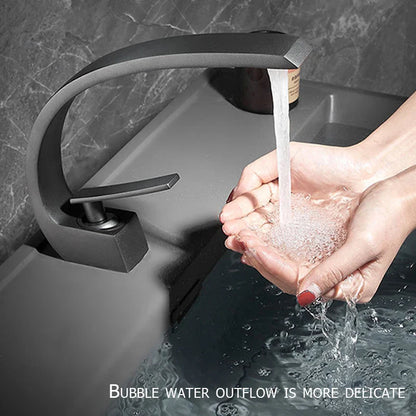Brass Bathroom Faucet - Single Handle Basin Sink Mixer Tap with Hot & Cold Water, Beautiful Curve Design, Deck Installation