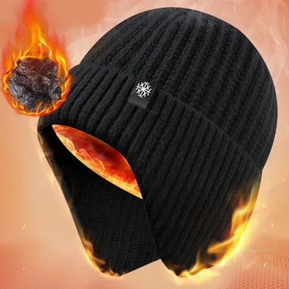 Men's Winter Knitted Bomber Hat with Ear Flaps - Plush Warmth, Faux Fur Lined, Casual Fashion Peaked Cap for Cycling