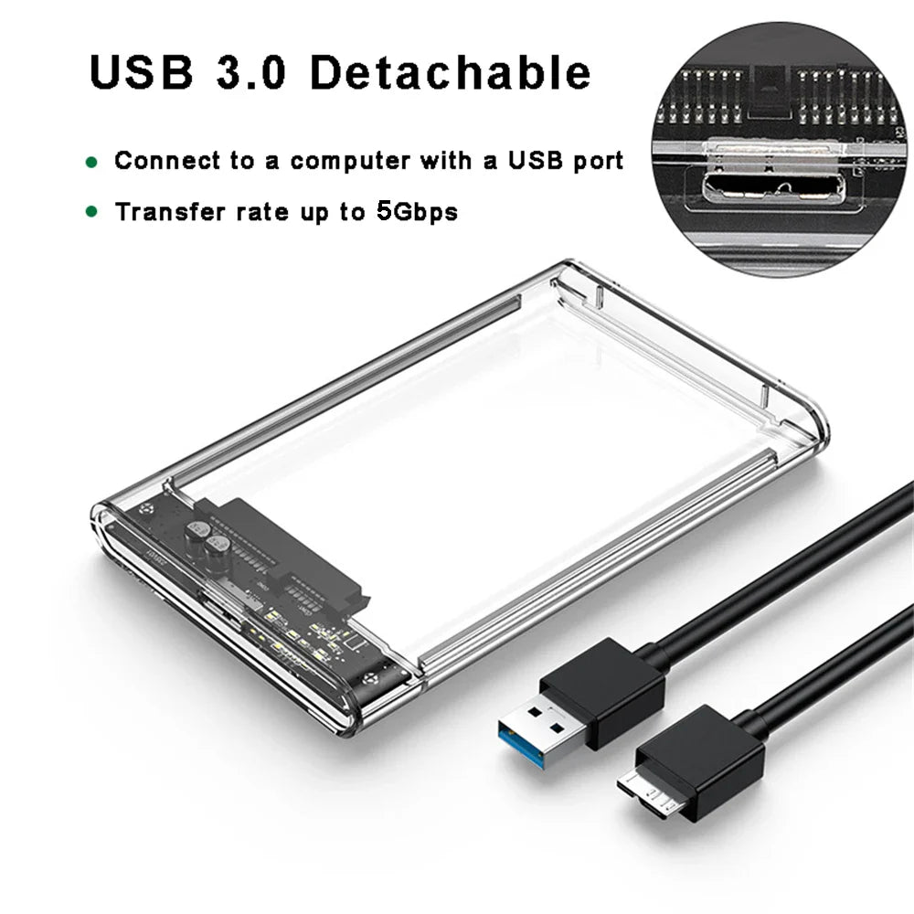 USB 3.0 2.5 Inch HDD Enclosure - SATA SSD Hard Drive Case with 5Gbps Transfer Speed, External Housing with Cable