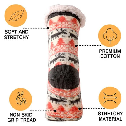 Women’s Winter Plush Socks – Soft Fuzzy Non-Slip Floor Slippers with Penguin, Deer, Elk & Bear, Cozy Christmas Gift