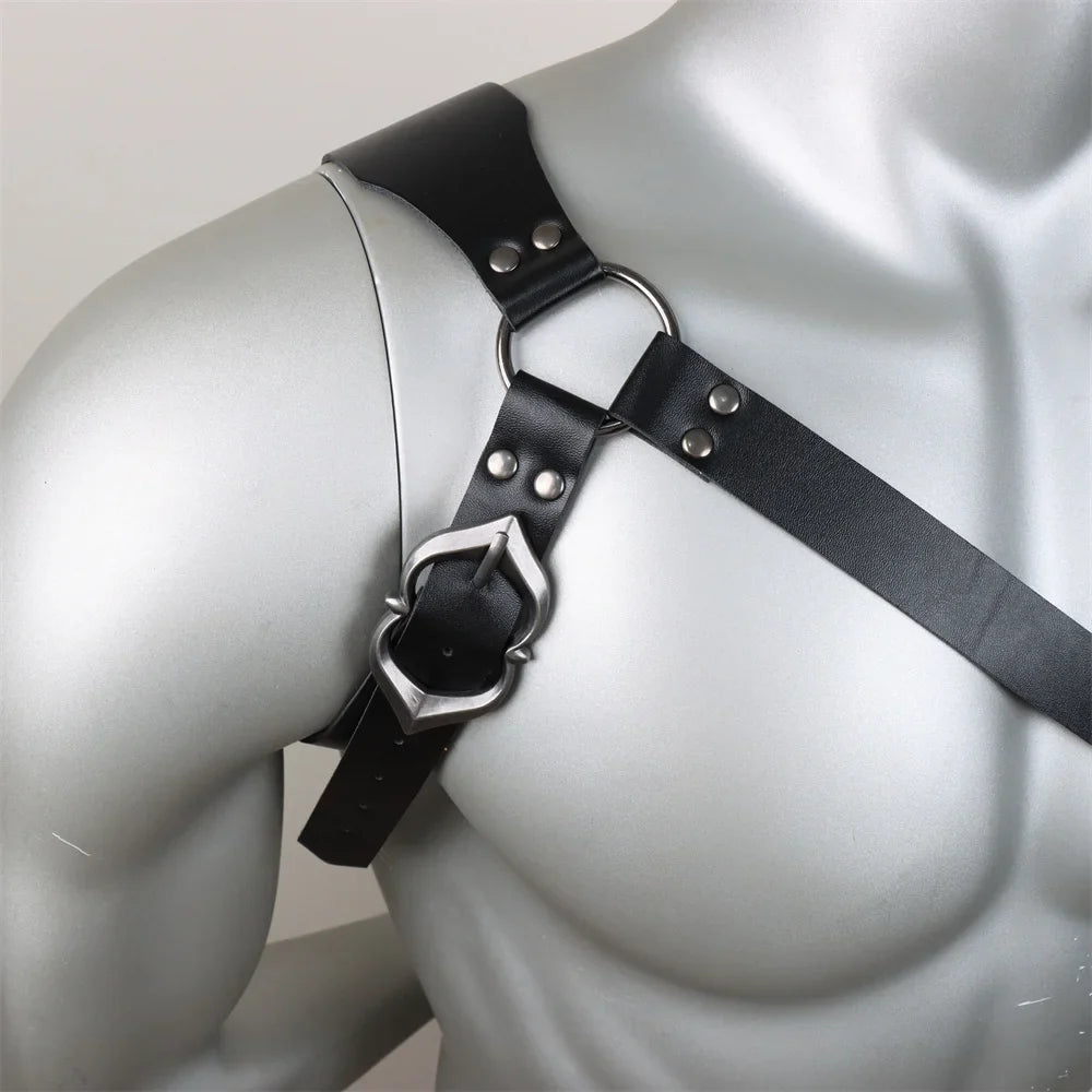 Medieval Sword Shoulder Double Back Scabbard - PU Leather Rapier Sheath with Buckle Strap for Viking Knight Cosplay