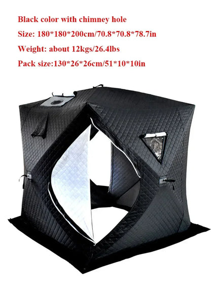 Outdoor 3-4 Person 4-Season Sauna House – Thickened Winter Ice Fishing Tent with Large Window & Chimney Mouth, Quick Open & Portable