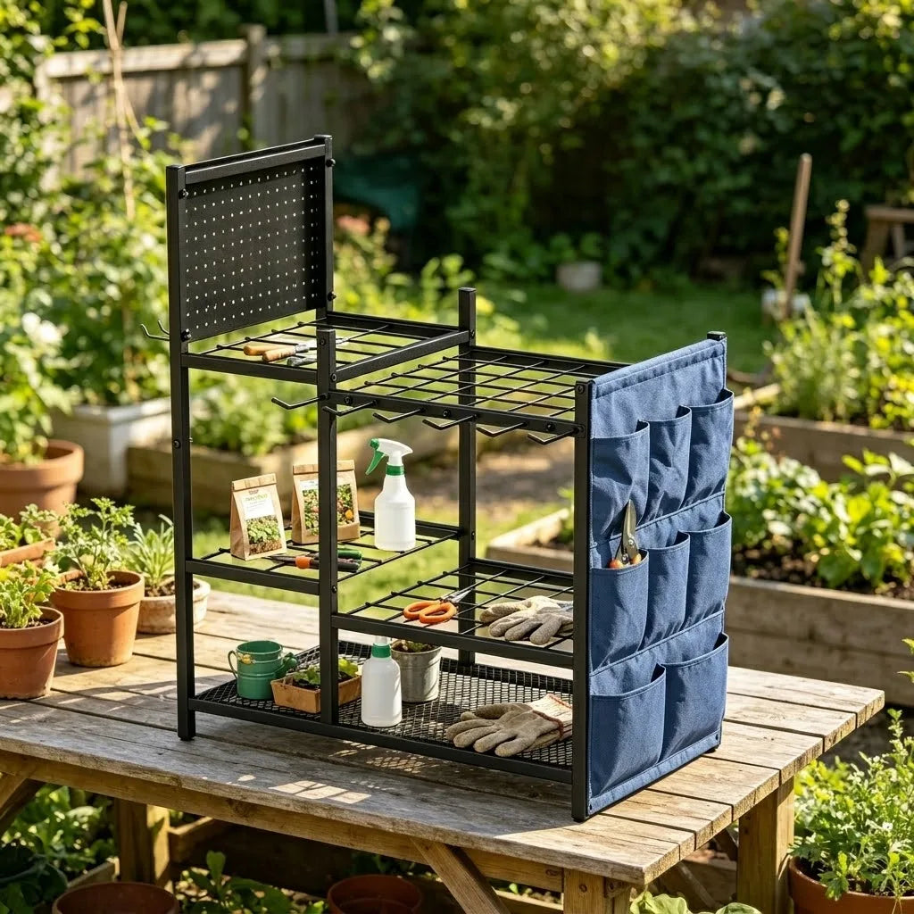 Garden Tool Storage Rack - Heavy-Duty Metal Organizer for Shovels, Rakes & Garage Tools