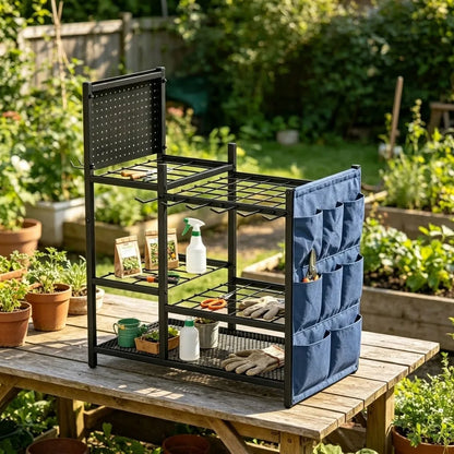Garden Tool Storage Rack - Heavy-Duty Metal Organizer for Shovels, Rakes & Garage Tools