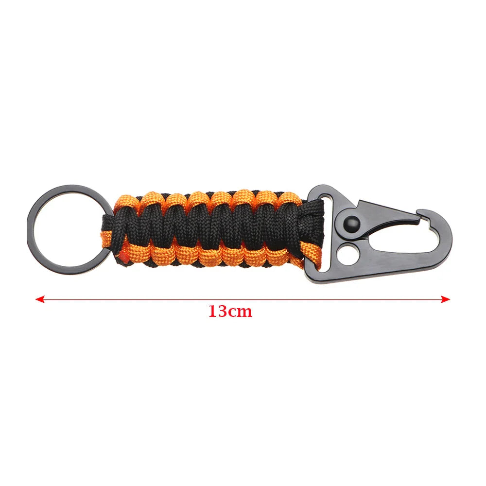 Outdoor Military Paracord Keychain: Camping Carabiner with Survival Tools - Emergency Knot, Bottle Opener, Rope, and Key Ring