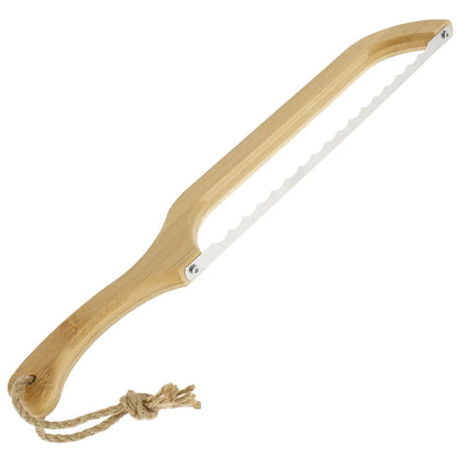 Bread Bow Cutter – Serrated Stainless Steel Bagel & Sourdough Slicer, Portable Cutting Tool with Bamboo Handle