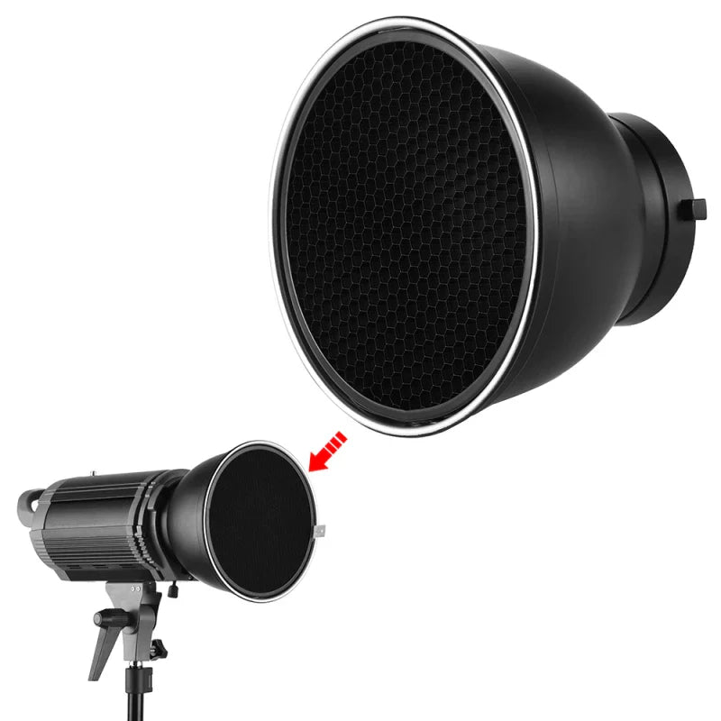 Andoer 7" Reflector Diffuser Lamp Shade – 60° Honeycomb Grid for Bowens Mount Studio Strobe Flash & Speedlite