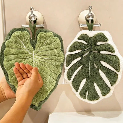 Leaf Hand Towel - Soft Absorbent Kitchen and Bathroom Hanging Towel for Home Use