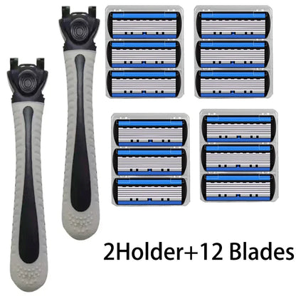 6-Layer Manual Safety Razor – Stainless Steel Double Edge Blade Shaver for Beard & Moustache Grooming