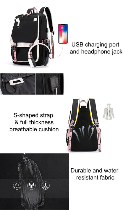 KPop Demon Hunters Print Backpack — Large Capacity School Bag for Rumi, Mira & Zoey Fans, Casual Canvas Travel & Bookbag