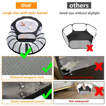 Portable Small Animal Playpen - Foldable Pet Cage with Transparent Mesh for Cats & Chickens