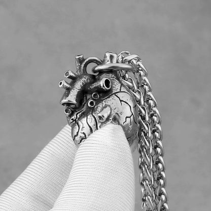Fashion Minimalist Anatomical Heart Necklace — Unisex Hip Hop Pendant in Vintage Stainless Steel Jewelry