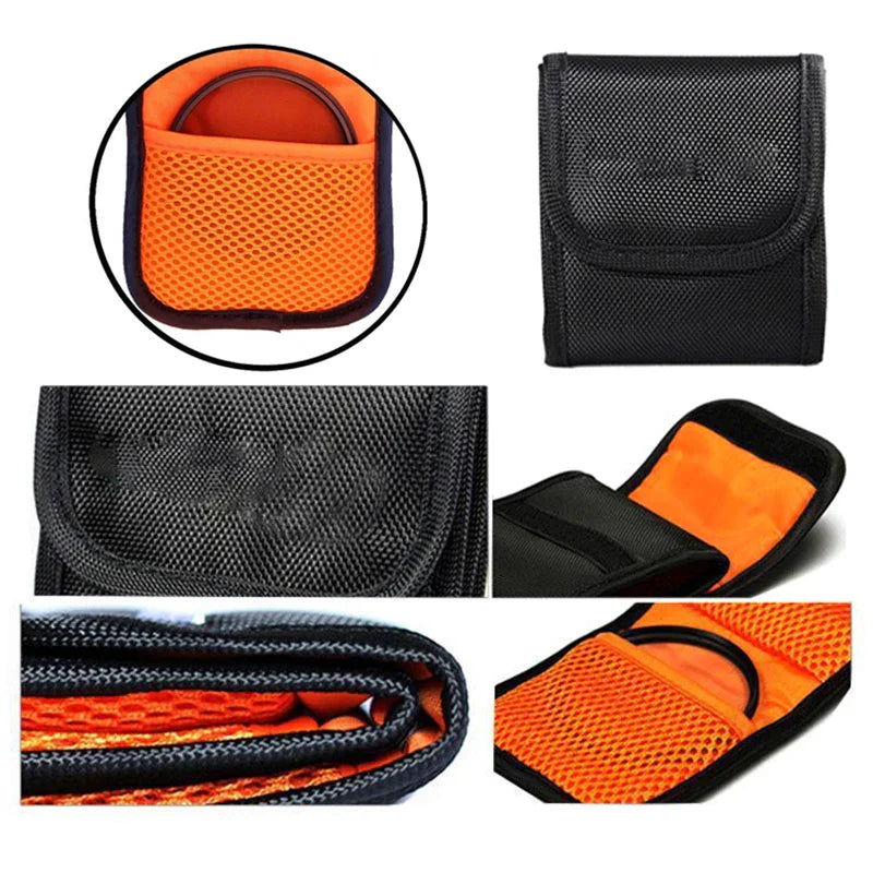 Portable Camera Lens Filter Bag – 3-Pocket Pouch for 82mm ND, UV & CPL Filters