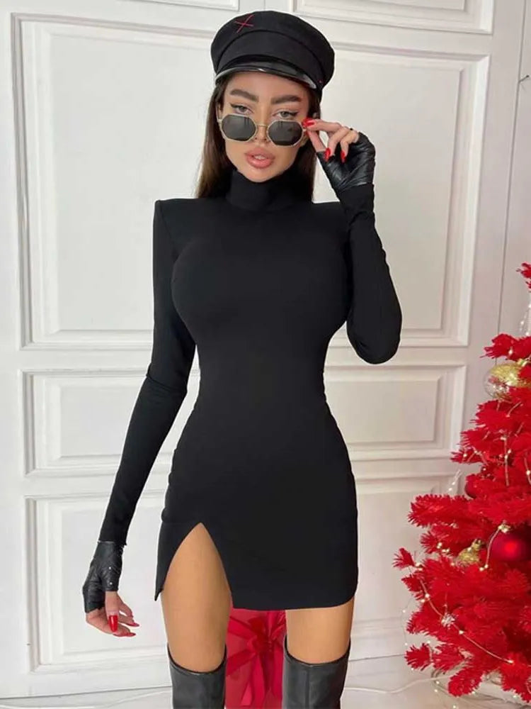 Stylish Long Sleeve Bodycon Mini Dress for Women | Slim Fit Soild Color Package Hip Design | Versatile Streetwear for Spring & Autumn