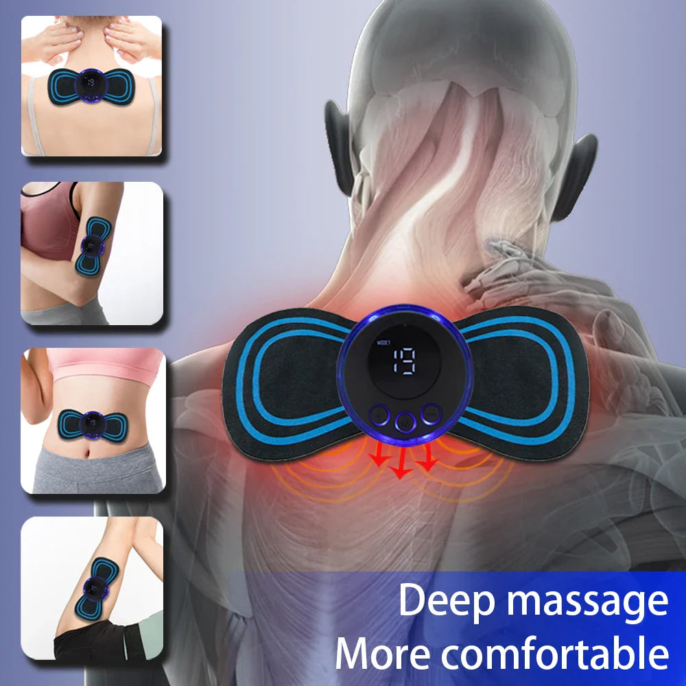 Rechargeable Neck Massager - EMS Electric Cervical Massage Patch with Low Frequency Pulse for Muscle Pain Relief