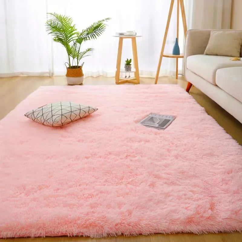 VIKAMA Black Plush Shag Area Rug – Soft Fluffy Furry Carpet for Bedroom, Living Room & Bedside