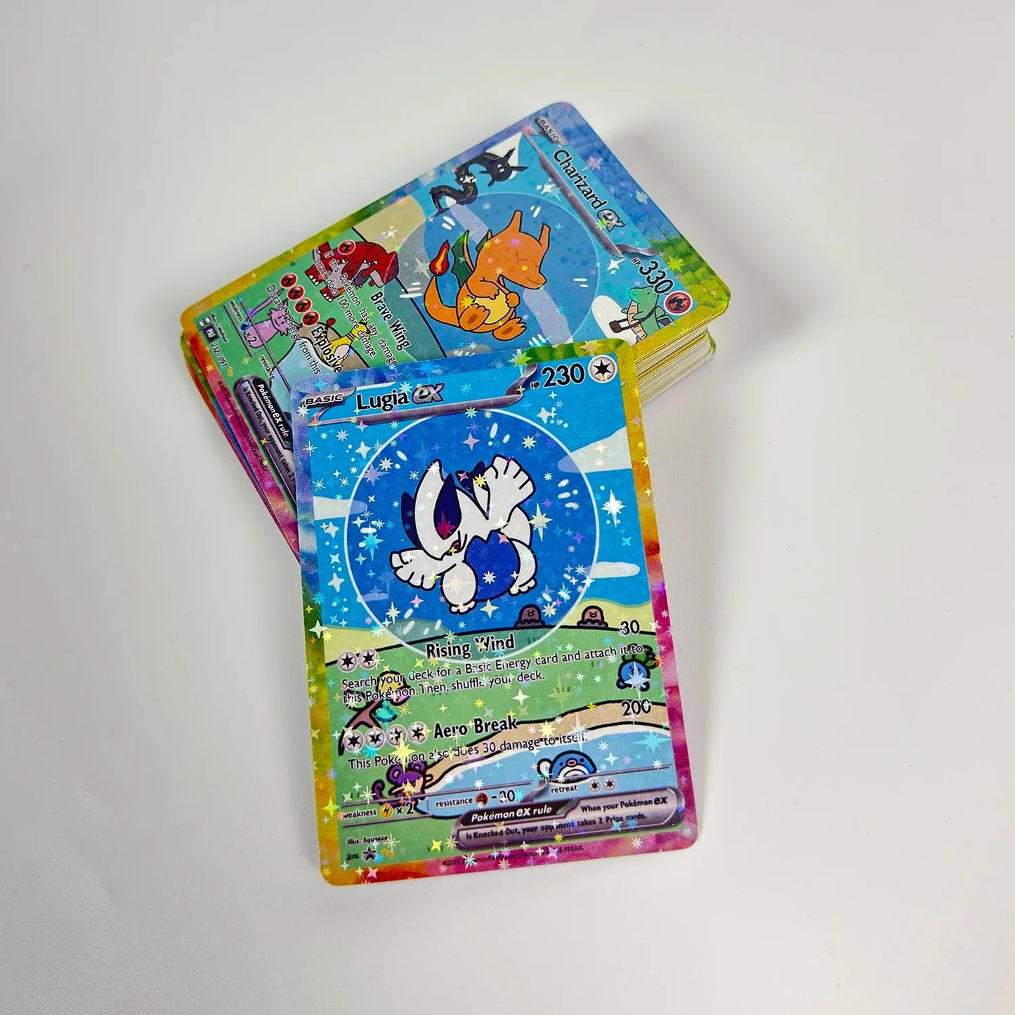 55PCS Holographic Pokémon Cards - Cute Anime DIY Proxy Collection with Eevee & Charizard