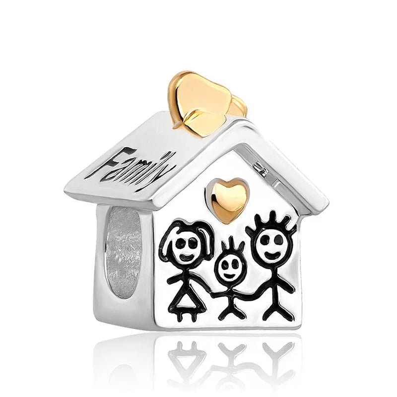 Europe 925 Silver Family Charm Pendant - Boy, Girl, Mom & Sisters Bead for Pandora Bracelet, Sparkling Dangle Jewelry