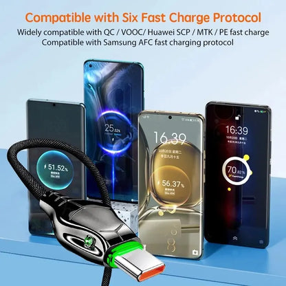66W Type-C 5A Super Fast Charging Data Cable with Indicator Light - Compatible with iPhone 5-14, Huawei, Xiaomi, Vivo Phones