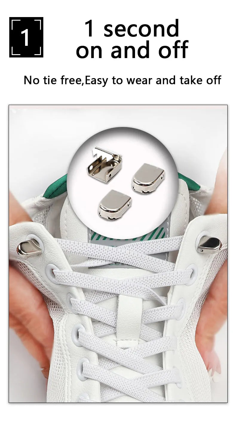 No-Tie Elastic Shoelaces – One Size Fits All Sneakers for Adults & Kids, Flat Tieless Shoestrings