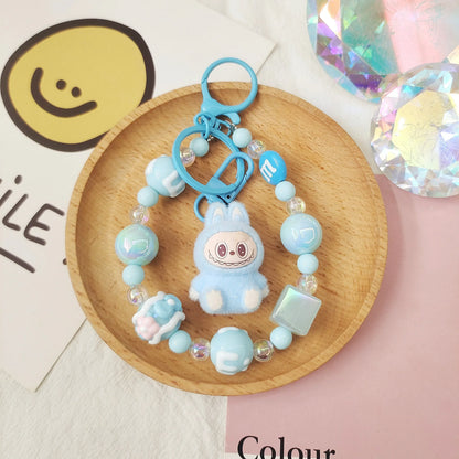 Labubu Keychain — Creative Resin Bead Cartoon Pendant for Backpack, DIY Couple & Kids Gifts