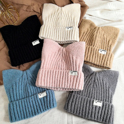 Cute Cat Ears Beanie for Women – Warm Autumn Winter Knitted Hat, Sweet Ear Protection Pullover